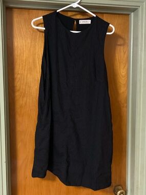 Everlane European Flax Linen Blend Black Sleeveless Dress with Pockets Size 8